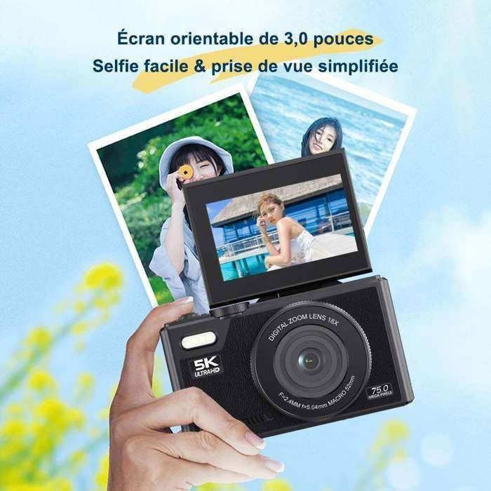 Appareil Photo Numérique 5K 75MP - Écran HD 3