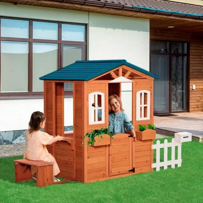 Maison en bois pour enfants - Brooklyn Gris - Boîte aux lettres et banc - Certifié FSC
