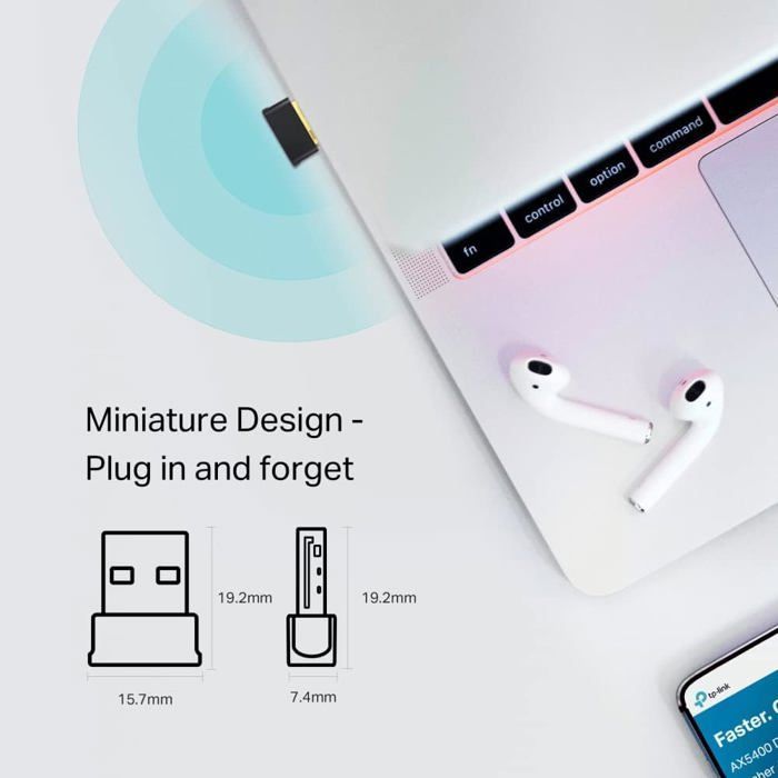 Chiavetta Wi-Fi Archer T2UB Nano AC600 Mbps, Bluetooth 4.2, adattatore Wi-Fi USB, dongle Wi-Fi, 2,4 GHz 200 Mbps, 5 GHz 433 Mbps, WPA3, Windows 11