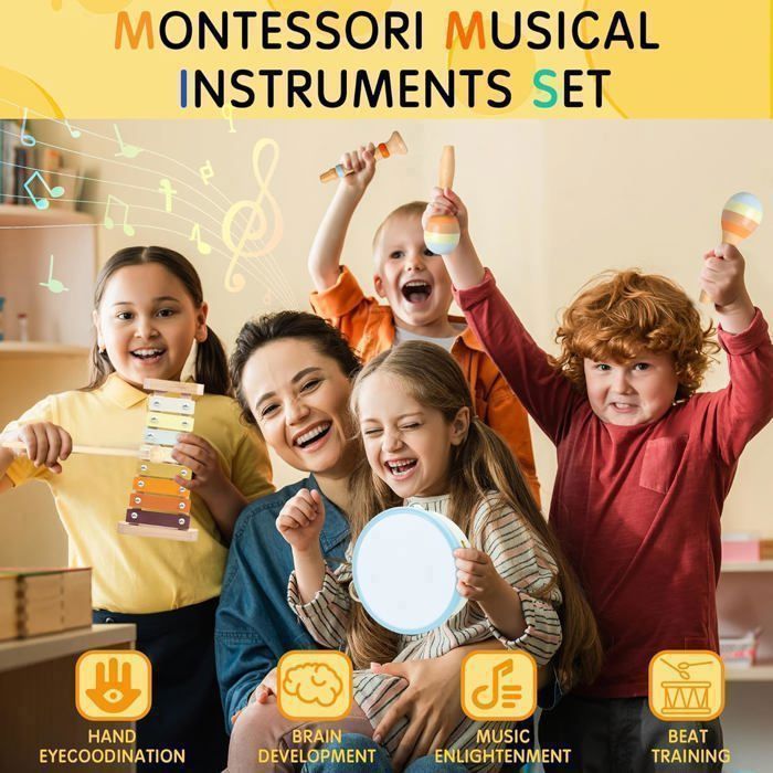 Strumenti musicali Montessori per neonati – Kit 8 in 1 per bambini da 1 a 3 anni, regalo di Natale e compleanno per bambini e bambine