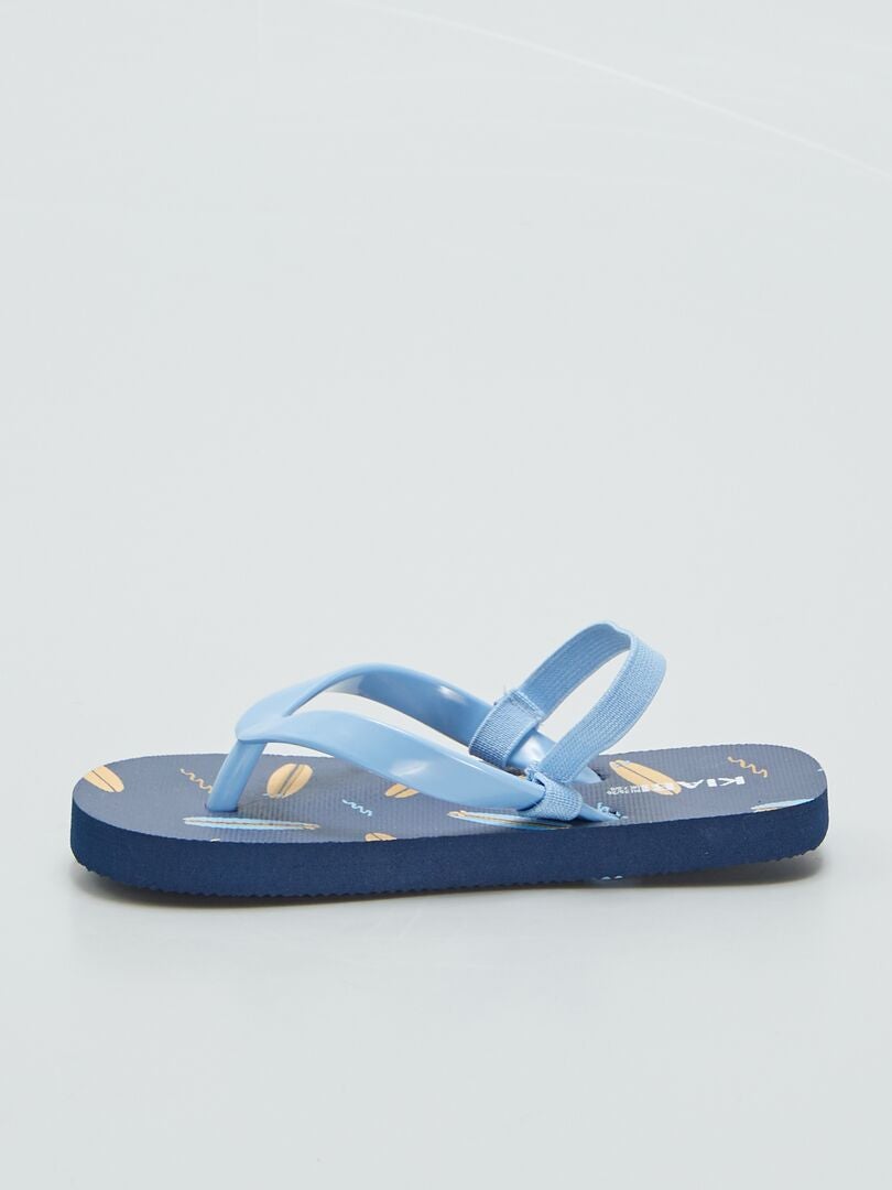Teenslippers met tropische print en elastische band - BLAUW