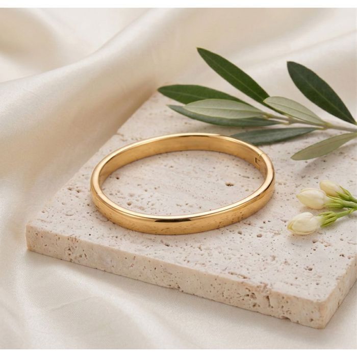 Bracelet - Women's - Bangle - Oval - Smooth - 18k Yellow Gold Plated - 3 Microns - 62 x 54 mm