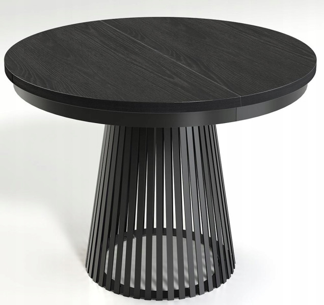 Rozkładany Stół LAMELLA 100-140-180 cm Czarny Okrągły Metalowa Podstawa