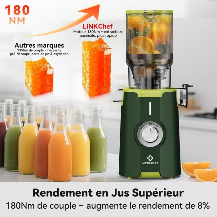 No Preparation Juicer, Quick Cleaning and Installation, 115mm Slow Juicer, 99% Juice Yield, 1.2L