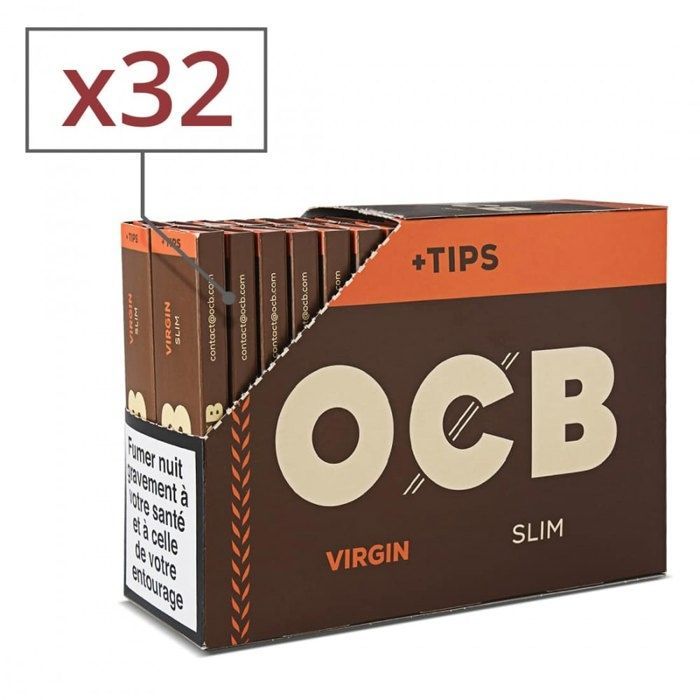 papier à rouler ocb virgin slim + filtre pack de 32 carnets
