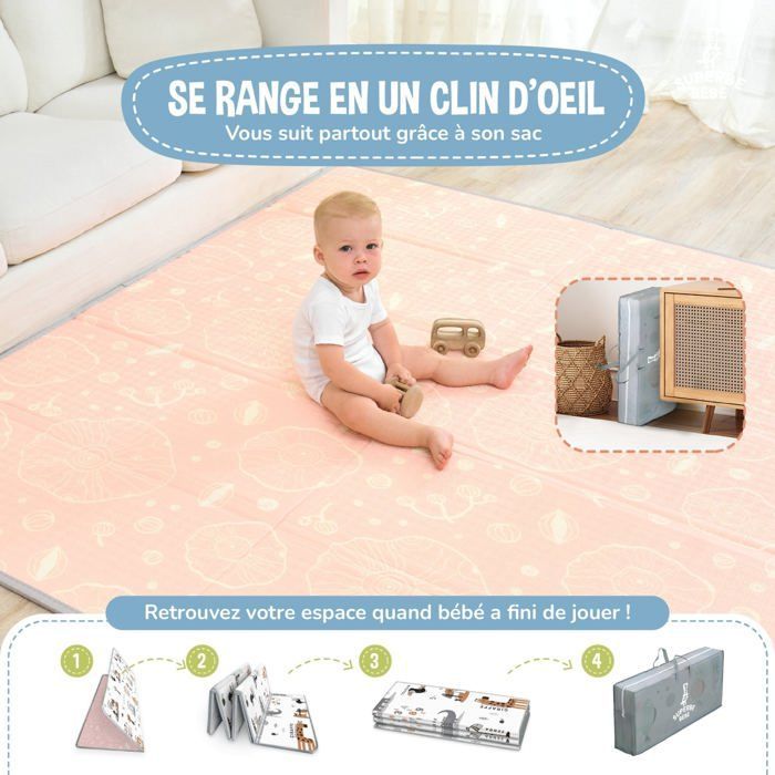 Alfombra de juegos plegable reversible e impermeable - 180x150x1cm | Alfombra de juegos de espuma para niños - JUNGLA | SUPERB BABY