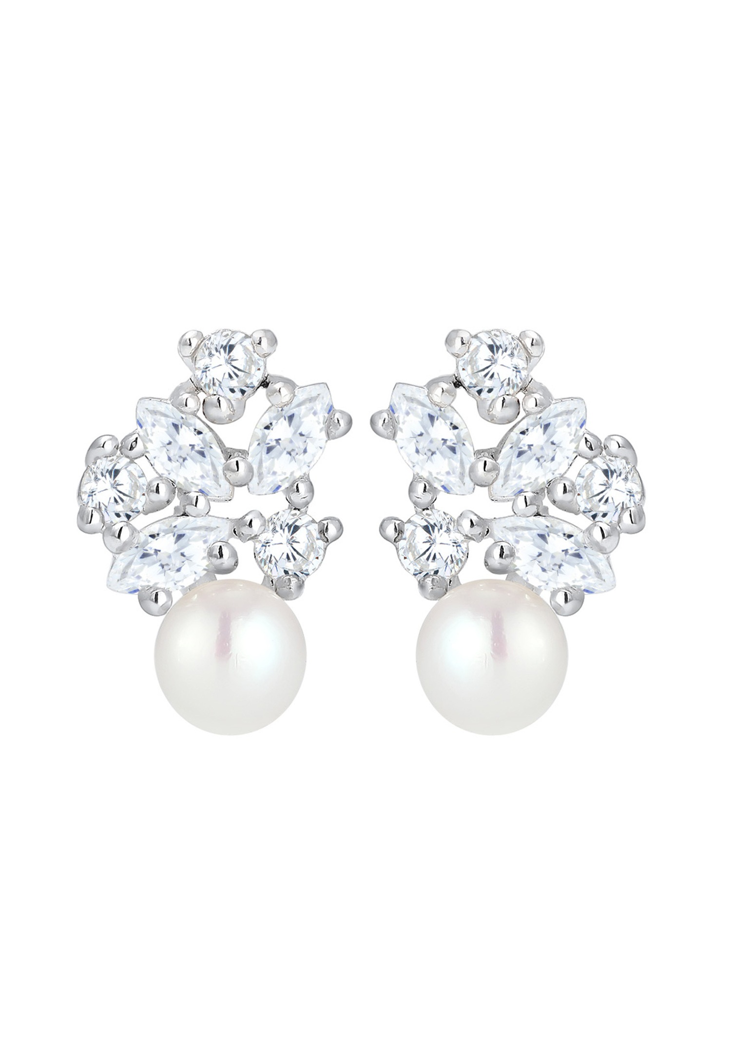 Elli PREMIUM Perle de Culture d'Eau Douce Floral Zircone Marquise 925 argent