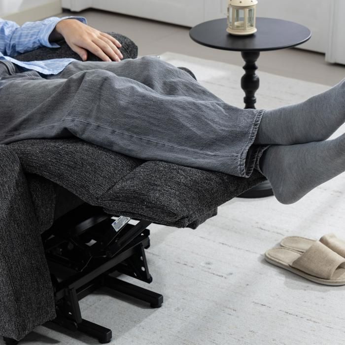 Sillón eléctrico regulable (gris oscuro): función de elevación, masaje, calefacción, reposapiés, 2 bolsillos, portavasos (para personas mayores).