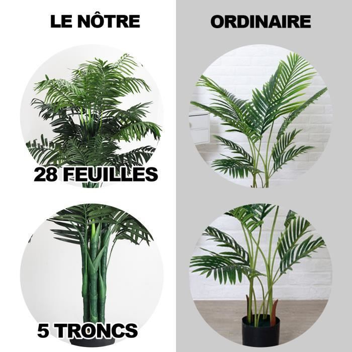 Planta decorativa artificial. Palmera areca de interior con maceta verde, árbol/flor artificial para decoración de exteriores - Altura: 110 cm