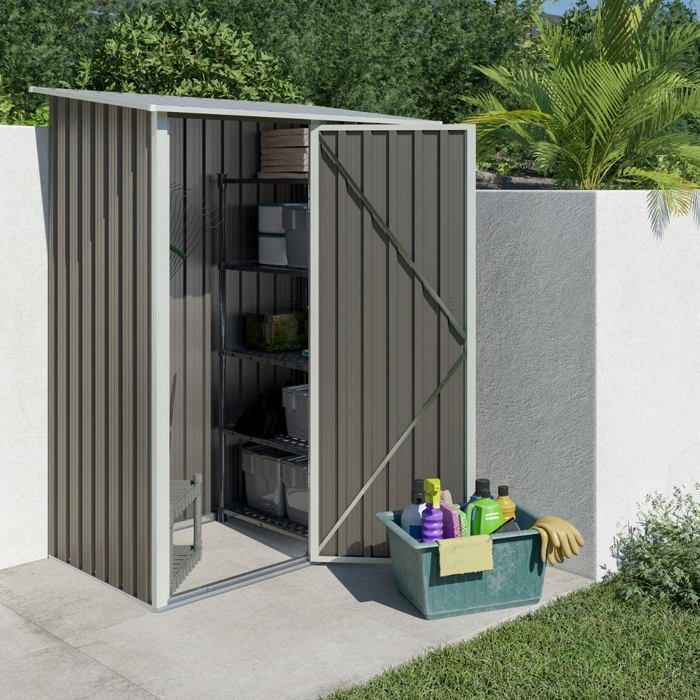Casinha de jardim metálica com telhado plano Trigano de 1,04 m² + kit de ancoragem