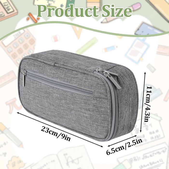 Pencil case, 5 compartments, large capacity, durable, for teens, adults, school, grey