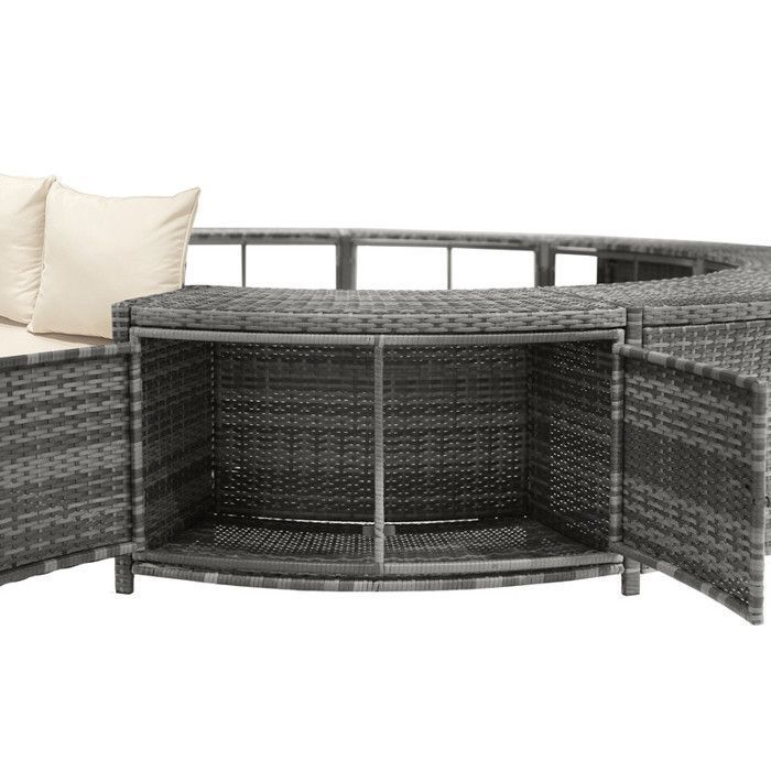 Outdoor garden furniture set, Pool Surround PE Rattan and acacia wood for hot tubs and swimming pools, with adjustable feet and mat