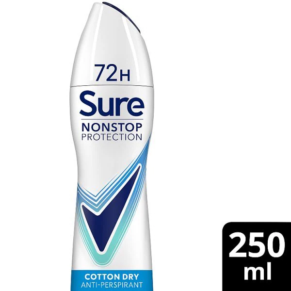 Sure Antiperspirant Deodorant Aerosol Nonstop Bomull 250ml