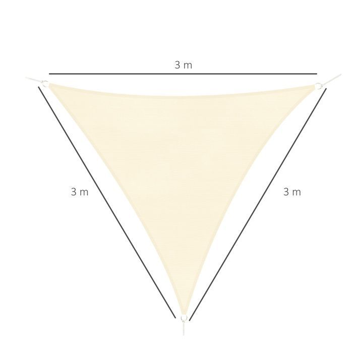 Shade sail - Outsunny - large triangular size 3x3x3 m high density UV resistant - PE - cream