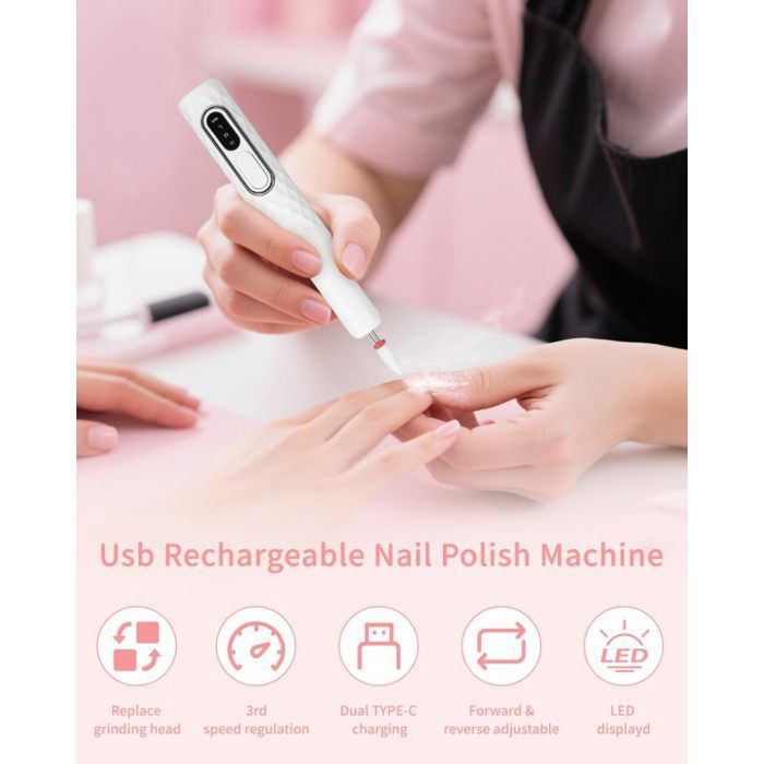 Lime a Ongle Electrique,12 in 1 Nail Drill Ponceuse pour Ongles Professionnel 18000 RPM Portable Kit de Manucure Pédicure Lime a