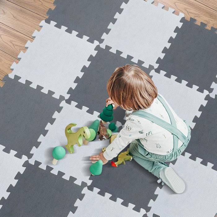 Set van 18 EVA-speelmatten voor kinderen - ERROLVES - Wit en grijs - Speeloppervlak - Per stuk 30*30 cm