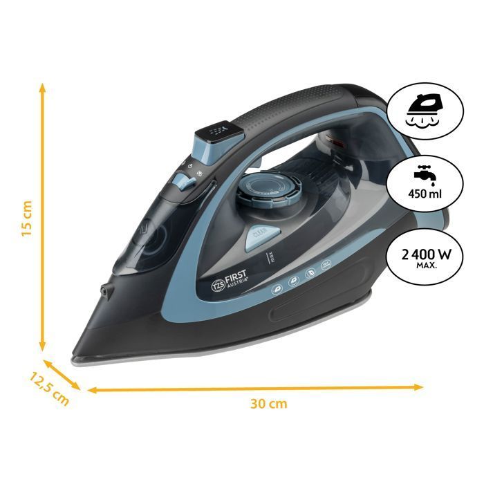 Ferro da stiro a vapore senza fili 2200-2400W, serbatoio dell'acqua da 450 ml, ferro in ceramica, nero e blu