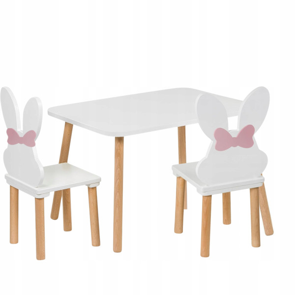 Stolik 50/60 cm i dwa krzesełka królik kokarda