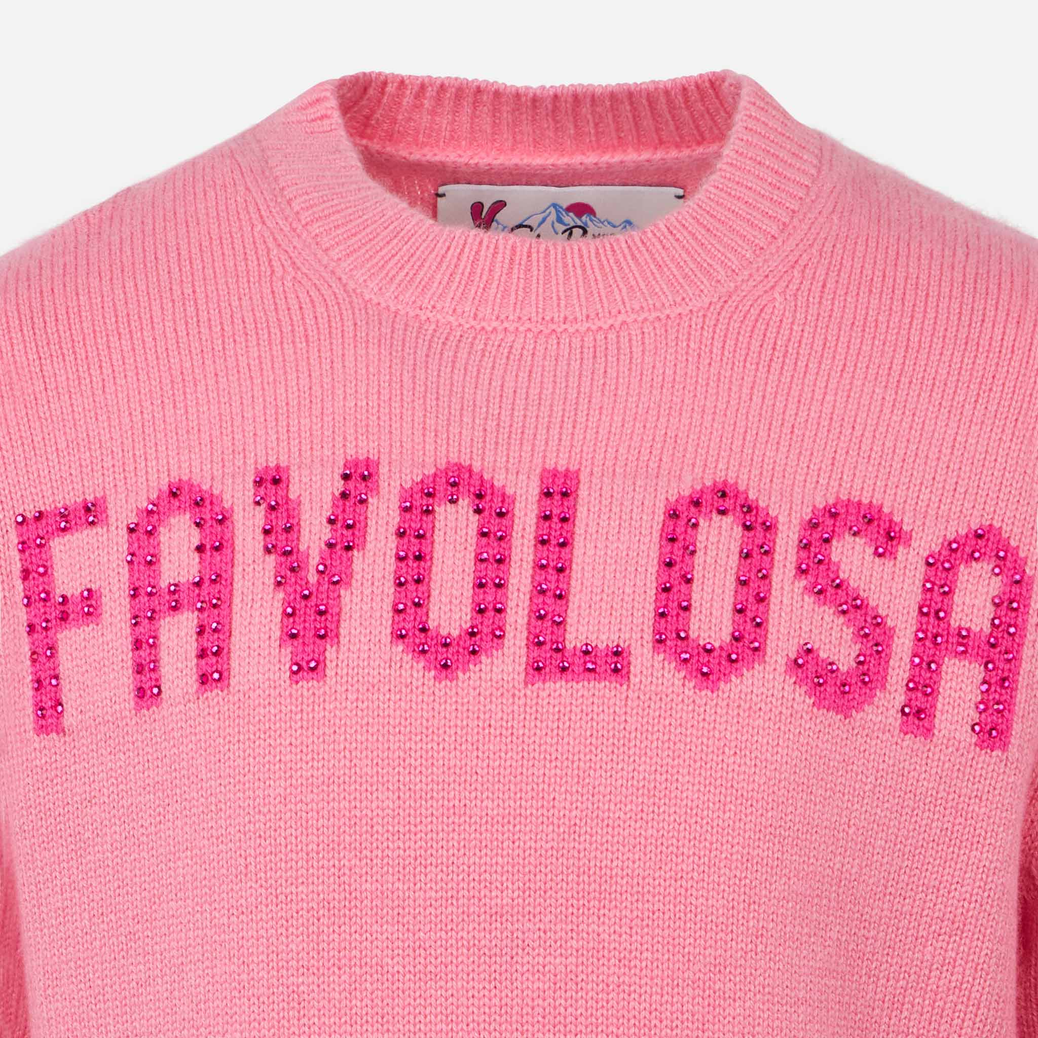 Fantastische roze trui met ronde hals voor meisjes met strass-print.