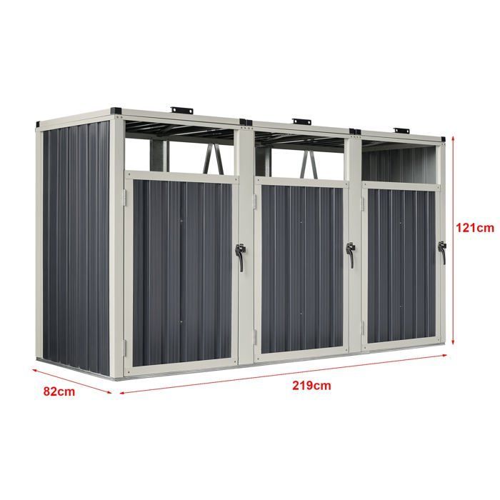 Armário para lixo com 3 compartimentos e portas com puxadores, 121 x 219 x 82 cm, cinza antracite, 03_0006695