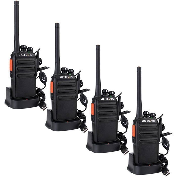 Walkie-talkie de largo alcance Retevis RT24, PMR446 sin licencia, 16 canales CTCSS/DCS, con auricular para fábricas y logística (4 unidades).