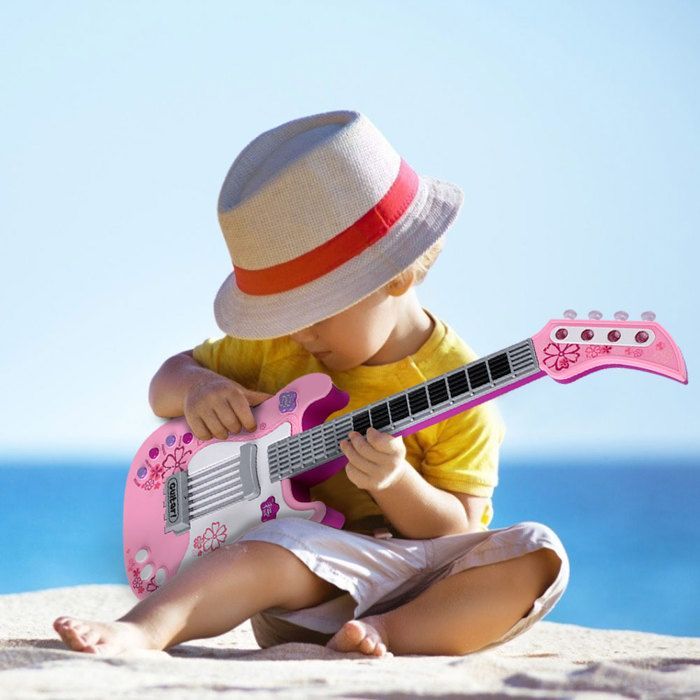 Jouet de guitare basse multifonction pour enfants, instrument de musique léger pour enfants, rose