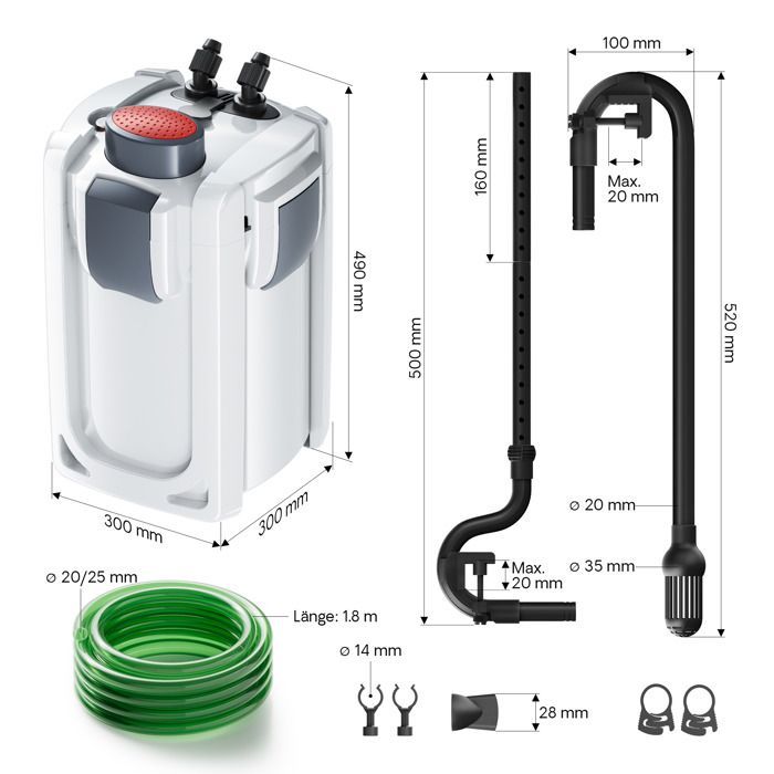Filtro externo para acuario SunSun HW-704B, caudal de 2000 l/h, UVC de 9 W y 4 etapas de filtración, materiales y bomba incluidos.