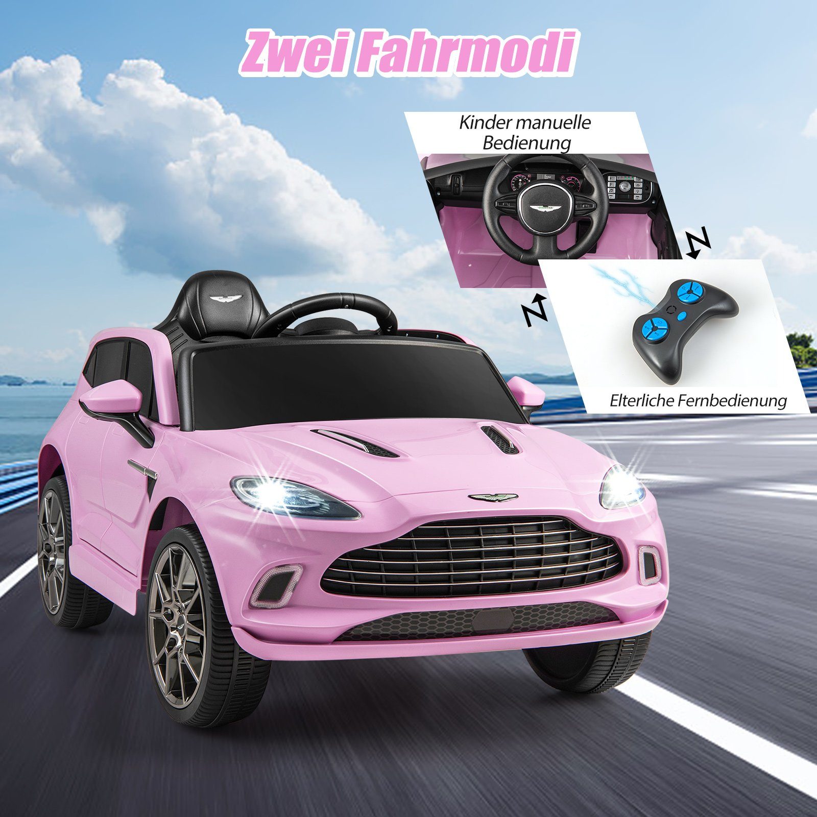 COSTWAY Elektryczny samochód dla dzieci 12V Aston Martin, z zamykanymi drzwiami i diodami LED