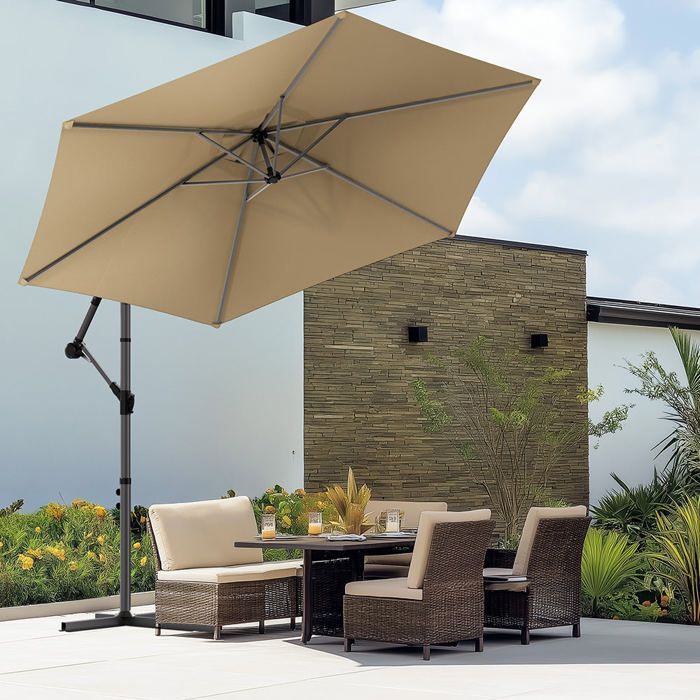 VOUNOT® Parasol déporté inclinable 3M Kaki - Rotatif 360° - Inclinaison réglable - Manivelle anti-retour - Housse de protection