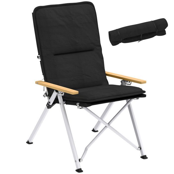 Outsunny Folding and Portable Camping Chair - High Back, Removable Cushion and Carry Bag, 59x67x96cm, Black
