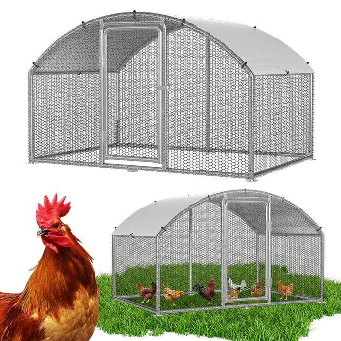 Aopunly Enclos Poulailler 3×2×2 m avec toit arqué – Volière extérieure en acier galvanisé, parc pour petits animaux