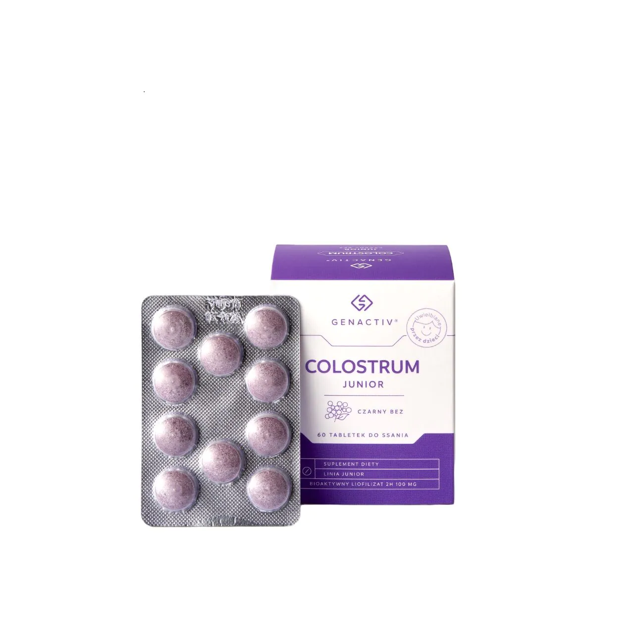Genactiv Colostrum Junior Czarny Bez, Tabletki do ssania