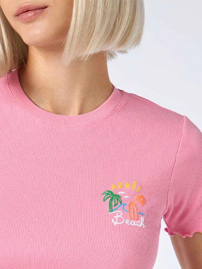 Geribbeld Après Beach T-shirt voor dames met borduursel