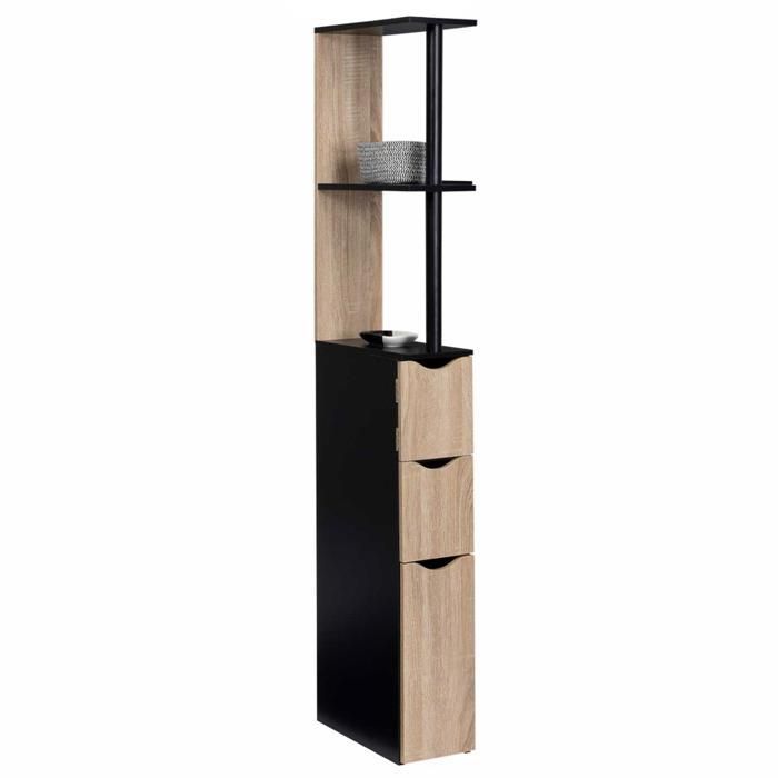 IDMARKET WILLY 3-Door Bathroom Cabinet with Shelf, Black and Beech Wood