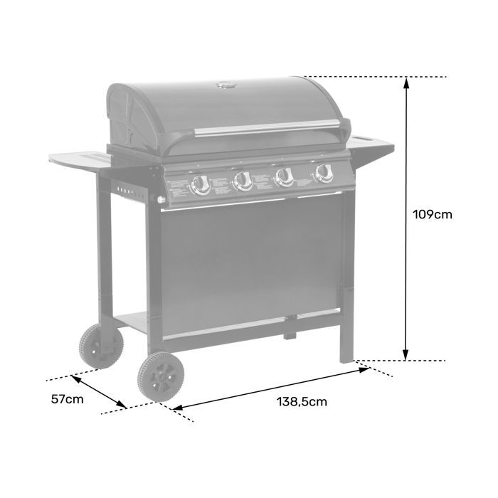 Barbacoa de gas RENO - 4 quemadores con termómetro 14kW