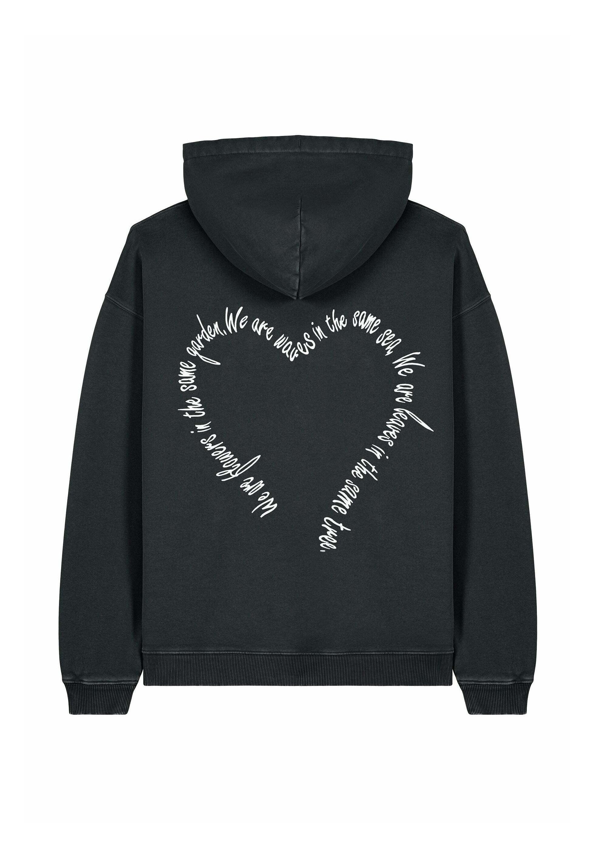 Sweat à capuche unisexe vintage Mira Paris, broderie florale au dos, en denim noir