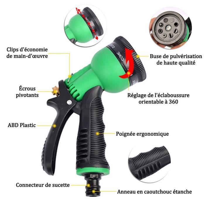 Pistole per irrigazione JIATZOCN - 8 modelli diversi - Si collegano a un tubo da giardino standard - Verde