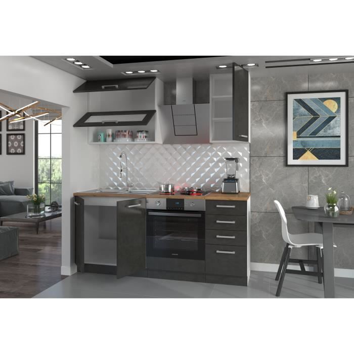 LASSEN Complete Keuken L 180 cm met ovenunit en werkbladen - 6 elementen - Matera Grijs