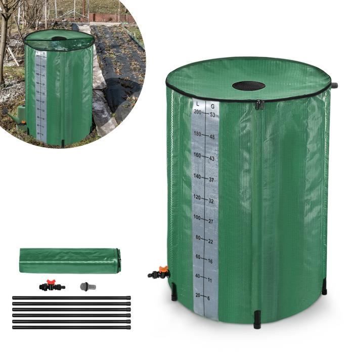 Récupérateur d'eau de pluie en PVC 200L - SUUSOLNY - Vert - Cuve aérienne - Échelle graduée