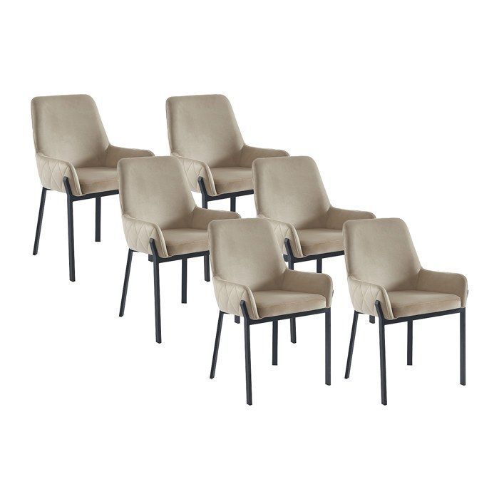 Lot de 6 chaises avec accoudoirs en velours et métal - Beige - CAROLONA
