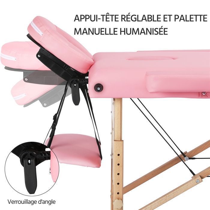 Lettino da massaggio pieghevole - 3 sezioni - Portata massima 250 kg - Rosa - Altezza regolabile 213 x 82 cm - Yaheetech
