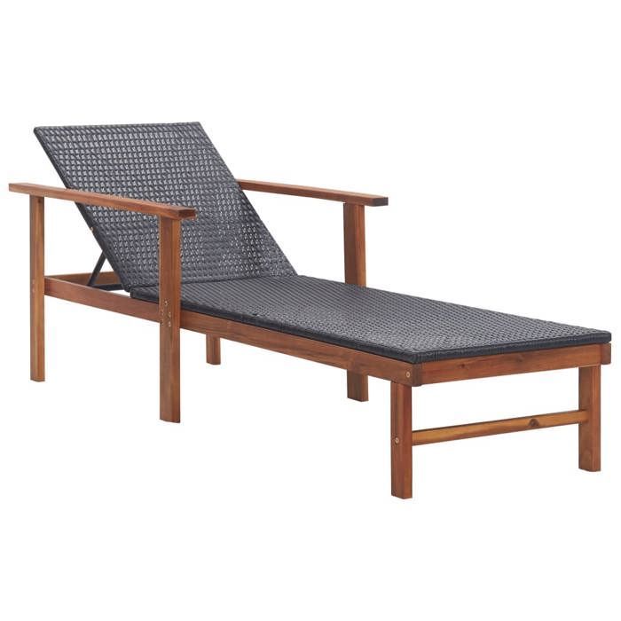 Tumbona vidaXL, resina tejida y madera maciza de acacia, negra.