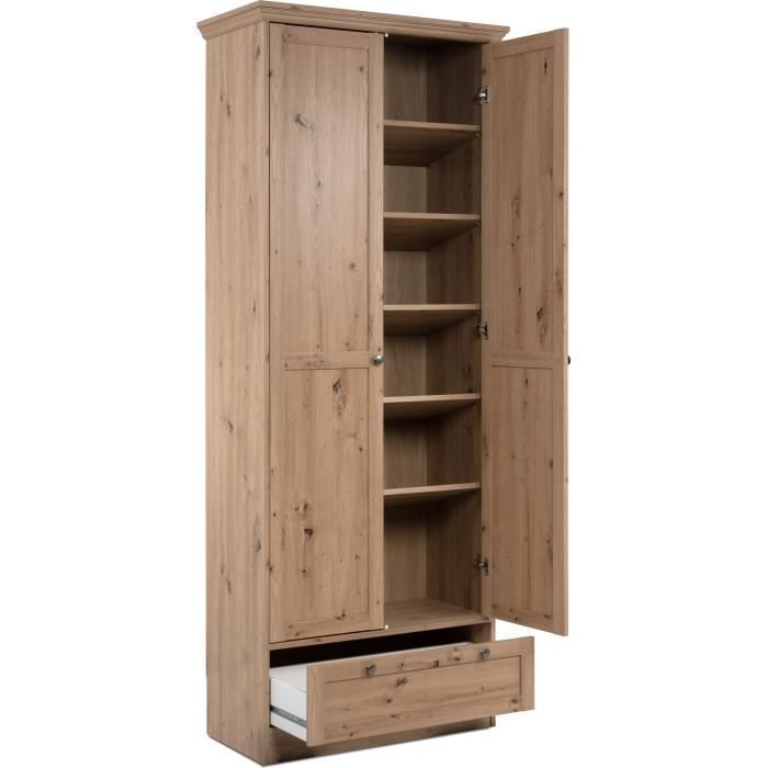 Armario - Landwood - Acabado en roble artesanal - 2 puertas - 1 cajón - 80 x 39 x 200 cm (ancho x profundidad x alto)