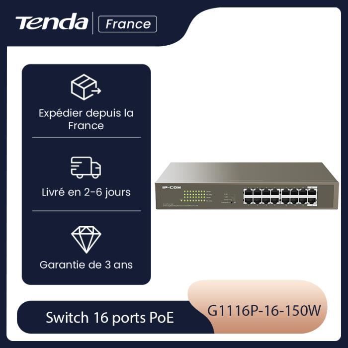 Switch de mesa - IP-COM - G1116P-16-150W - 16 portas PoE - Auto MDI/MDIX - Plug & Play