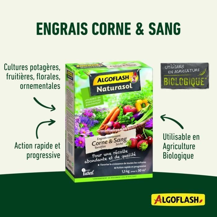 ALGOFLASH NATURASOL - Fertilizante de cuerno tostado y sangre seca 1,5 kg