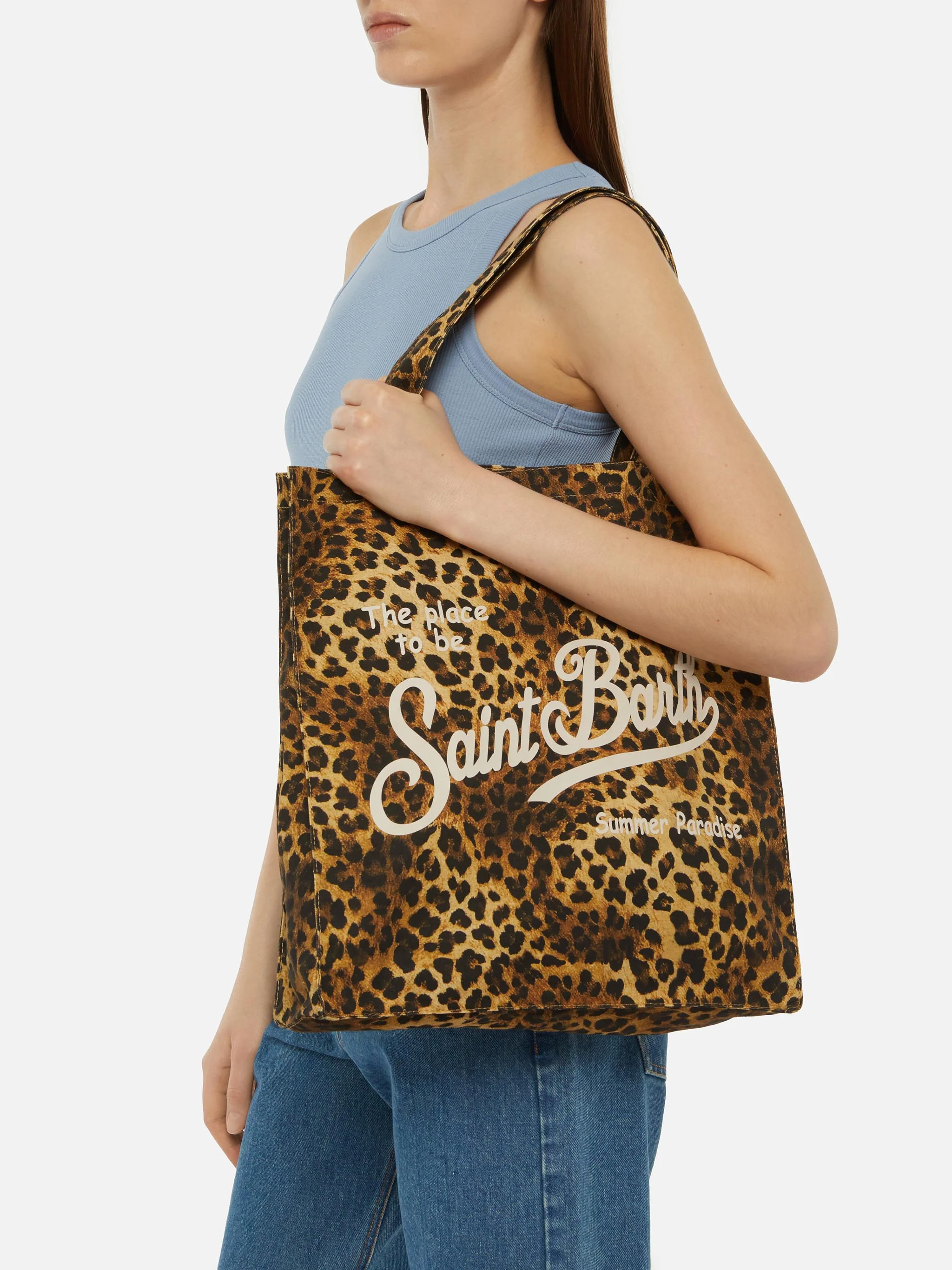 Essentiële katoenen tas met dierenprint en Saint Barth-logo.