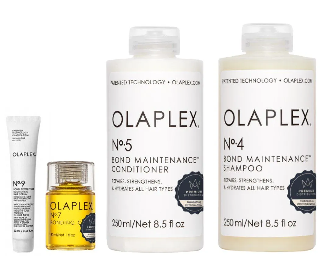 Olaplex Zestaw kosmetyków do pielęgnacji włosów zniszczonych (Szampon No. 4 + Odżywka No. 5 + Olejek No. 7 + Serum No. 9)