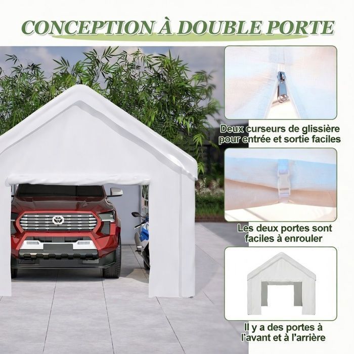 Tettoia/garage in acciaio resistente all'inverno, 3x6 m - Porta avvolgibile + pareti rimovibili - Riparo per auto, SUV e camion