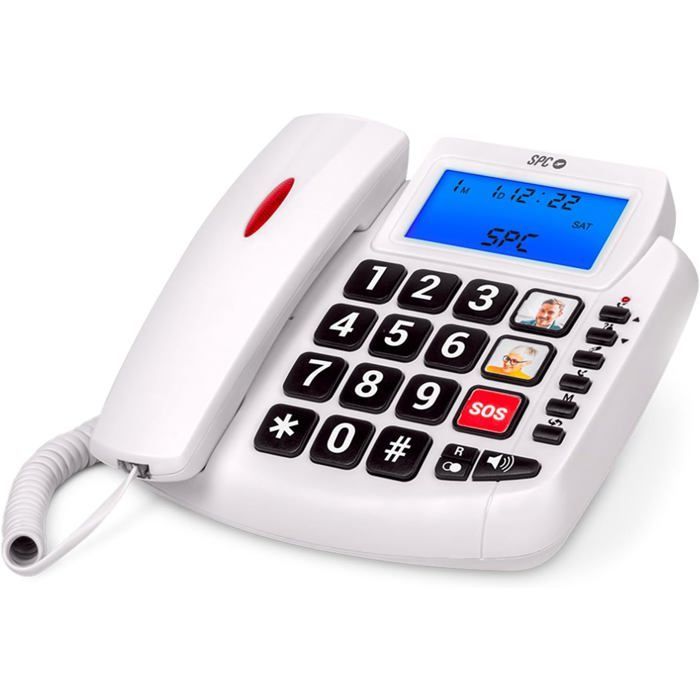 Teléfono fijo adaptado para personas mayores con botones grandes - SVATV - Amplificador de volumen para el oído - Compatible con audífonos