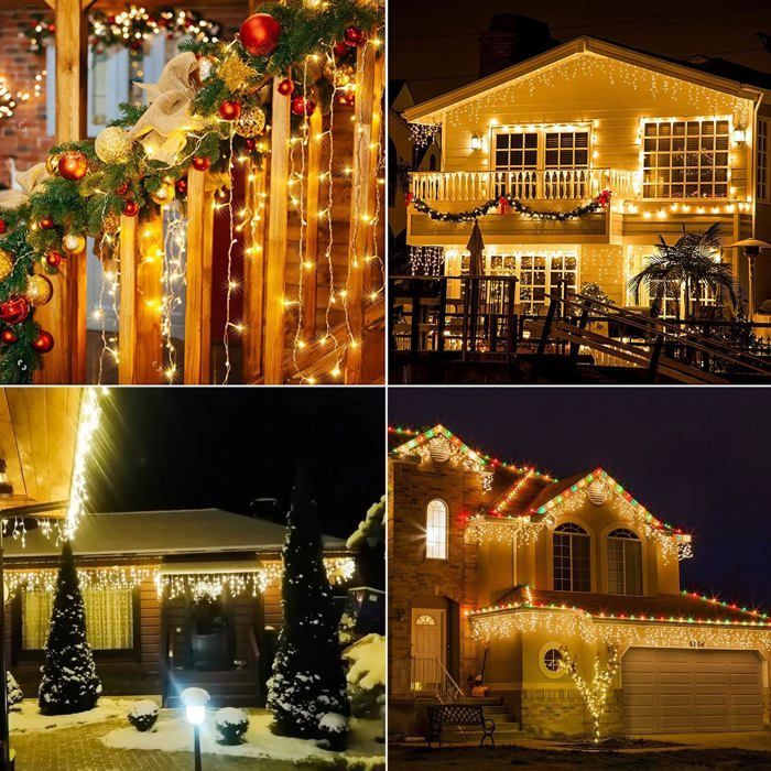 Outdoor Solar Christmas Curtain Lights, 10m 300 LEDs String Lights with Remote Control, 8 Modes, Waterproof, Warm White